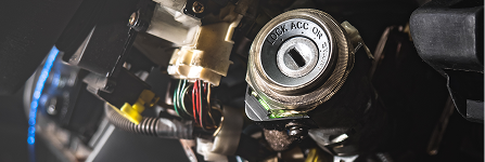 Close up of a car ignition.